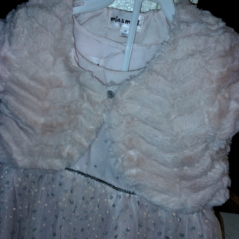 Mia & Mimi Pink Sparkle Dress w/ Faux Fur Shrug